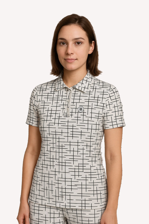 Half Sleeve Polo Neck Button T-shirt - Female
