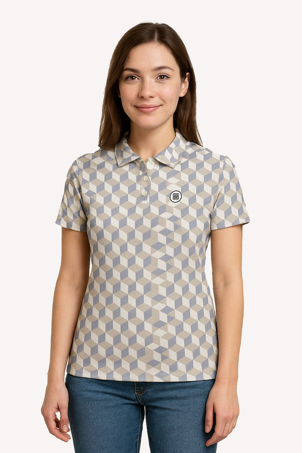 Half Sleeve Polo Neck Button T-shirt - Female
