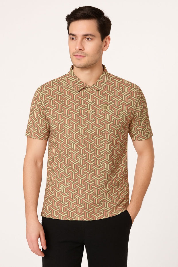 Regular Half Sleeve Polo Neck Button T-shirt - Male